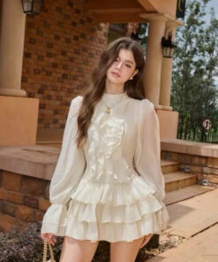 Váy tay bồng cổ bèo chất tơ - Aurelia dress Ame379